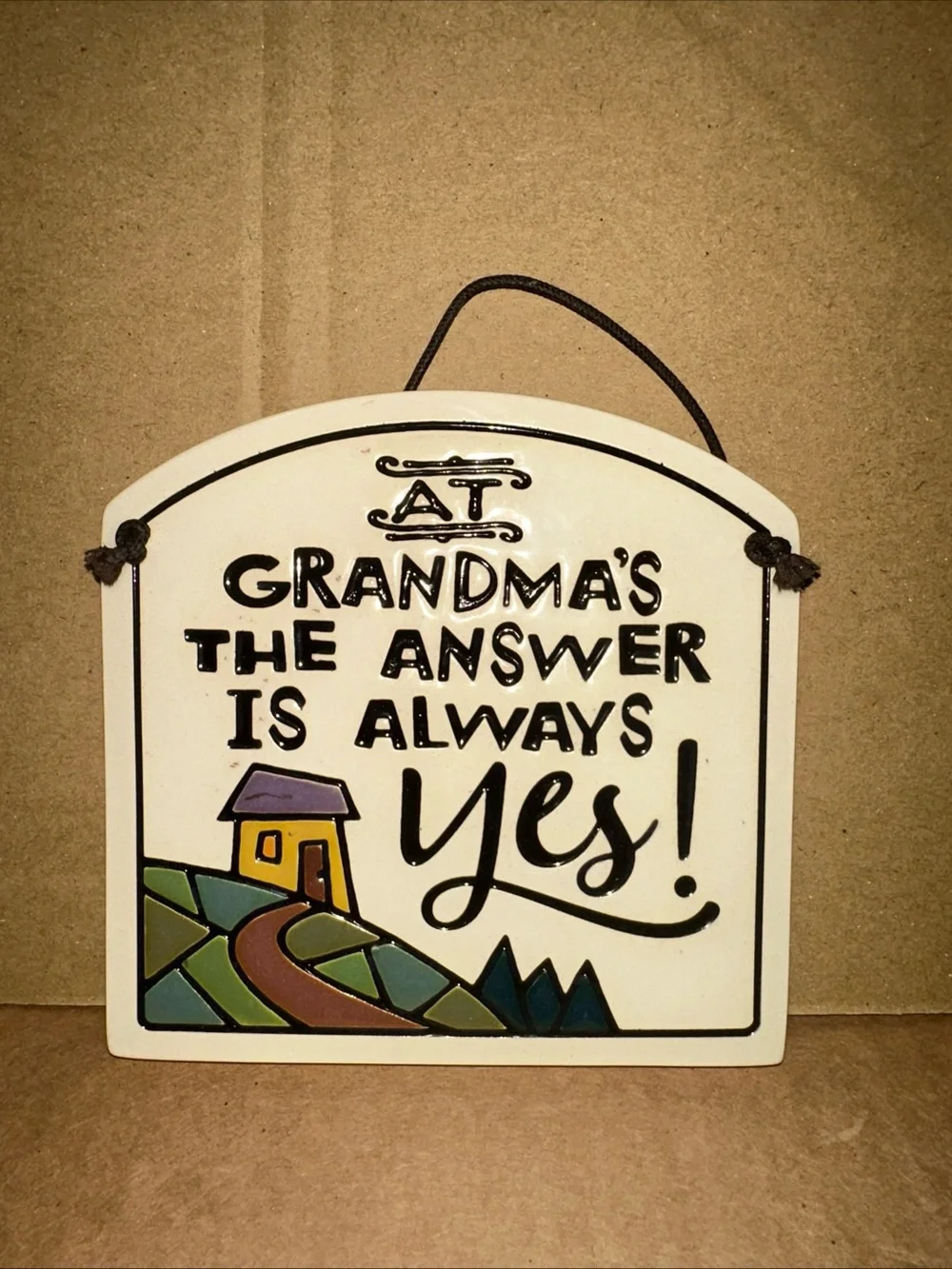 At Grandma's The Answer Is Always Yes Ceramic Wall Plaque - White